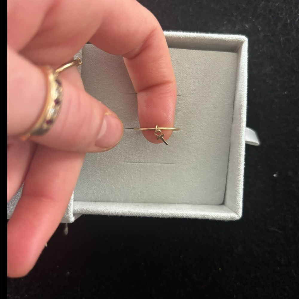 New Baby Solid Gold Initial Drop Ring With Letter… - image 2